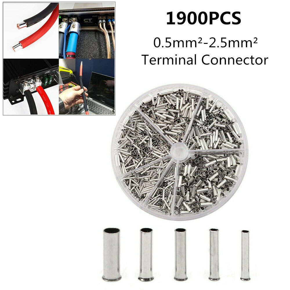 1900PCS Insulation Copper Wire Ferrule Kits 0.5mmÂ²-2.5mmÂ² Terminal Connector Box