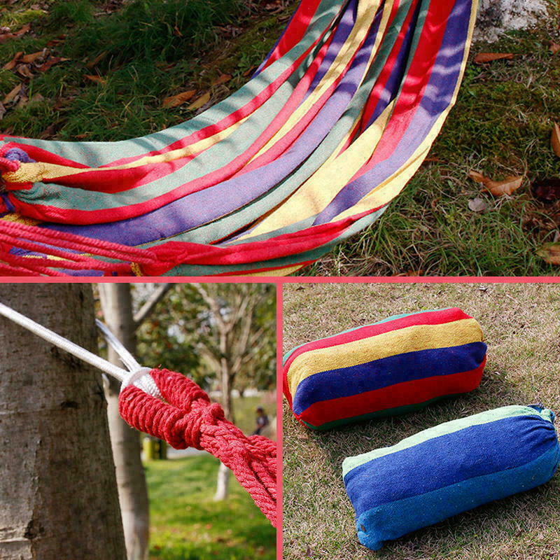 Outdoor Hammock Garden Home Travel Camping Swing Canvas Stripe Hang Bed