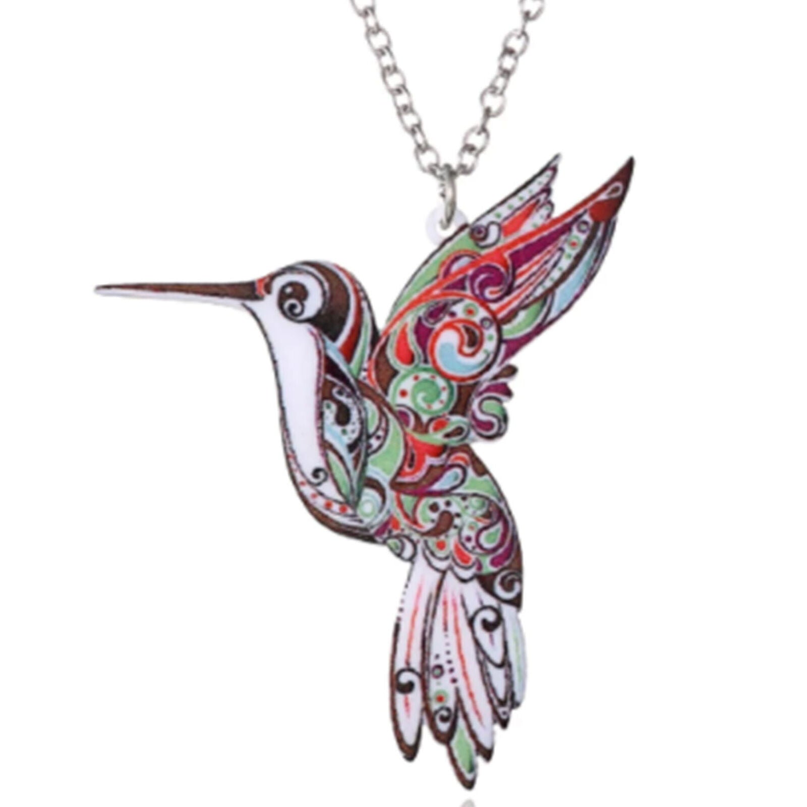 Colorful Acrylic Hummingbird Charm Pendant Necklace w/ Chain Bird Theme
