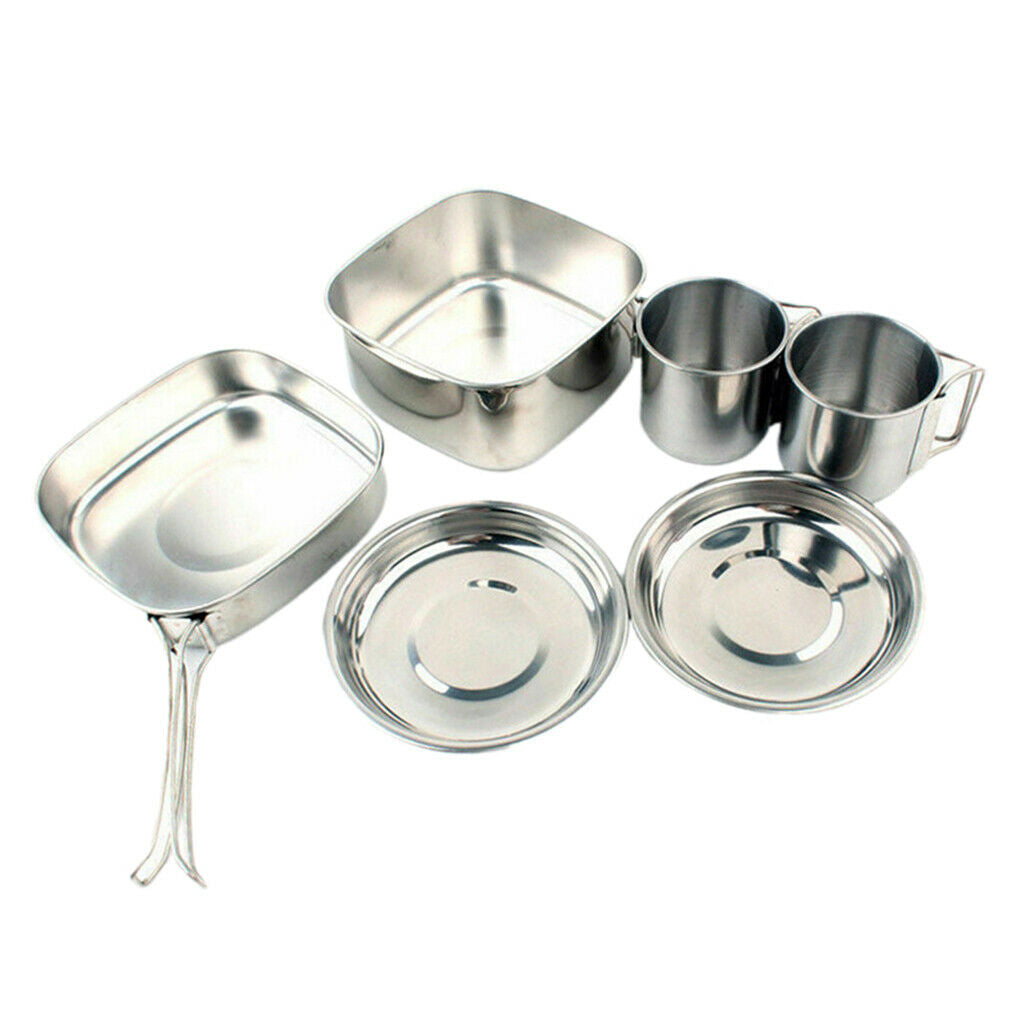 6pcs Cookware Outdoor Portable Cooking Fryer Wok Cups Plates Tableware Sets