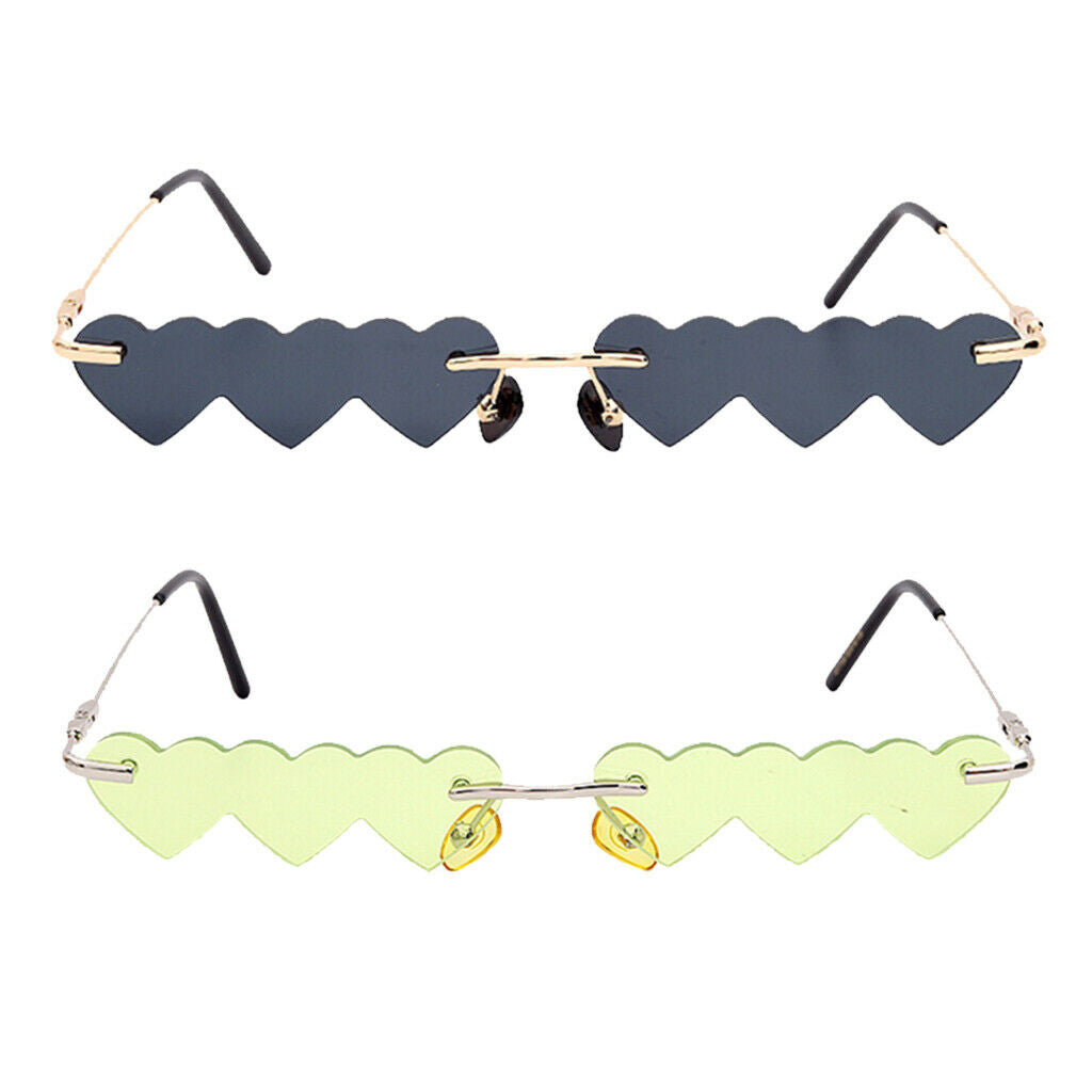 2pcs Rimless Love Heart Sunglasses Luxury Designer Outdoor Sun Glasses