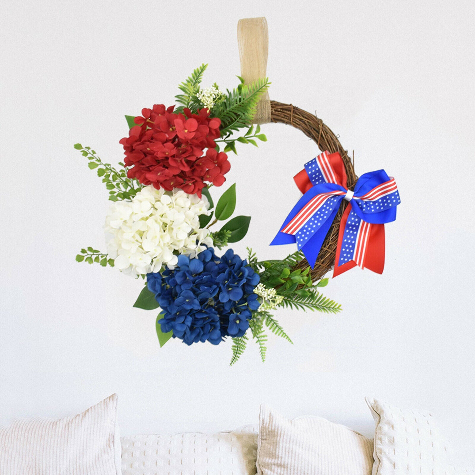 American Wreath Hydrangea Flower Garland Memorial Day Wall Hanging Ornament