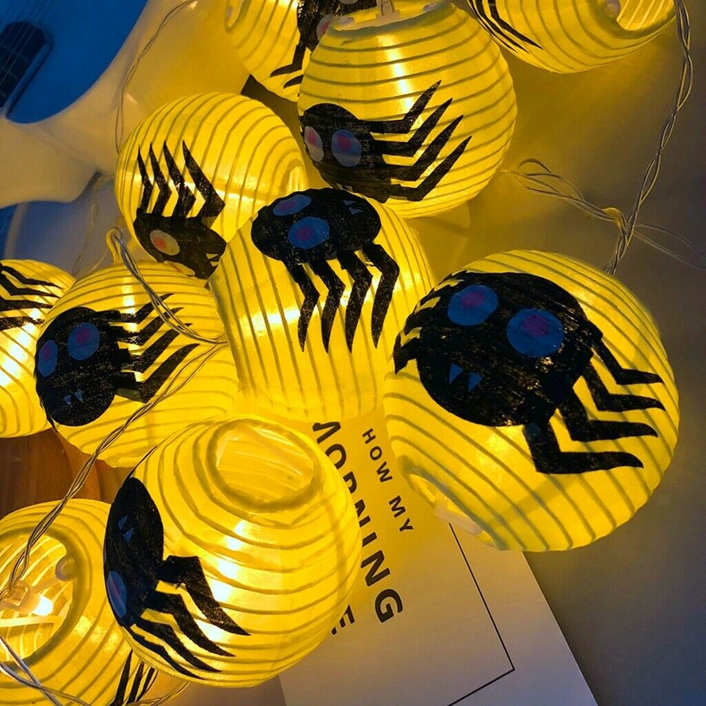 Halloween Ball Shape String Lights Horror Nights Decoration Yellow Spider