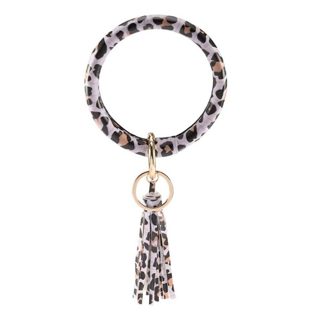 women fashion tassel key chain key ring bracekets bangles beige leopard