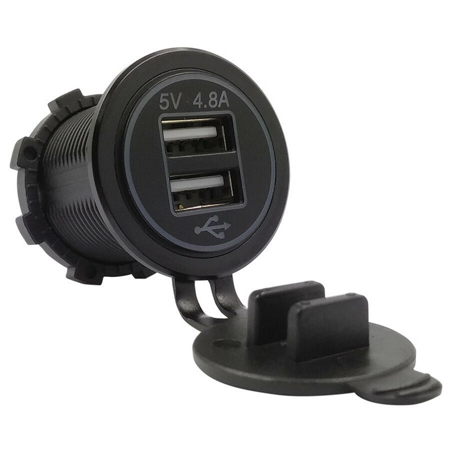 Car Motorcycle Dual USB Charger Socket Power Outlet 2.4A & 2.4A with Wire & Fuse
