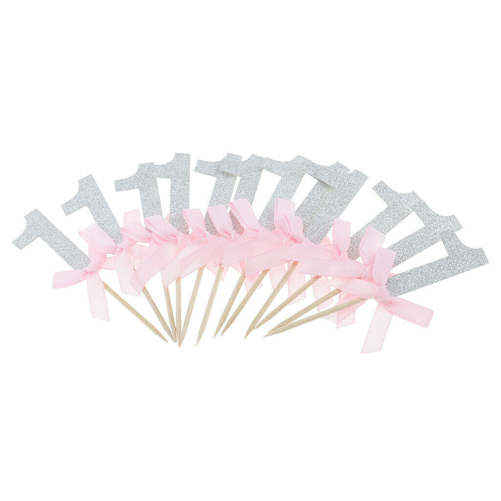 12x Glitter Number One Cake Toppers Cupcake Picks Kids 1st First Birthday