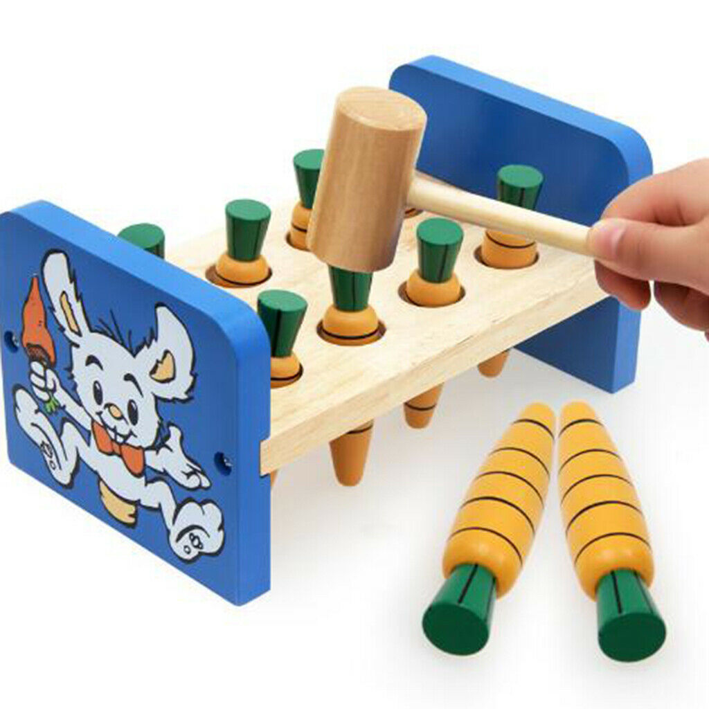 Baby Kids Child Hammering Knock Block Tables Wood Carrot Bench Toddler