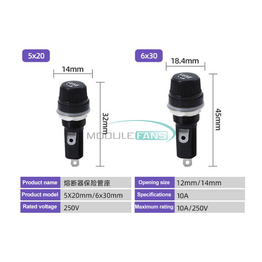 5x Panel Mounted Screw Glass 6x30mm Fuse Holder Bolt-On Car/Truck/Boat 12V-24VDC