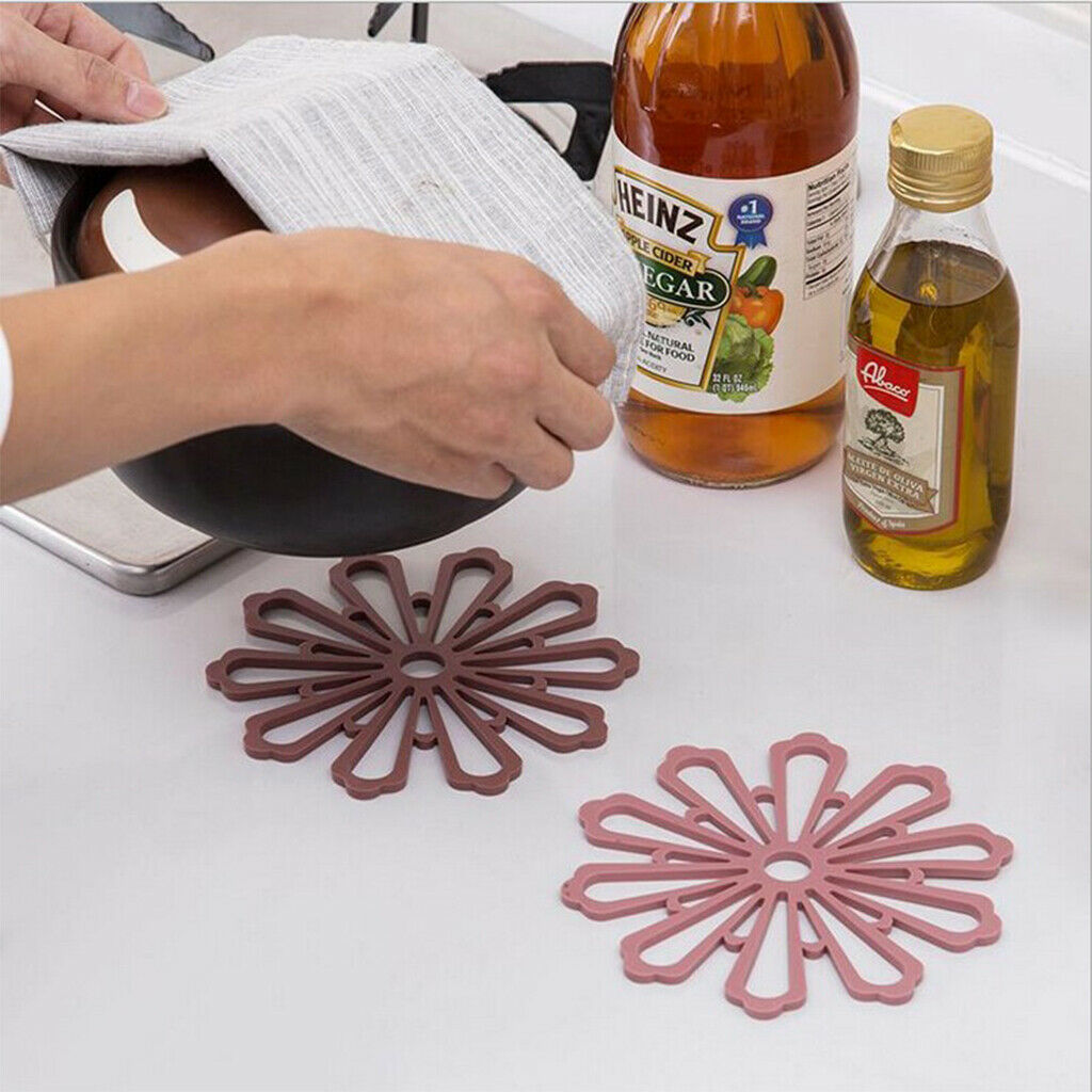 5 Pieces Flower Design Coaster Drink Coaster Mats Hot Pads Coffee Dark Brown