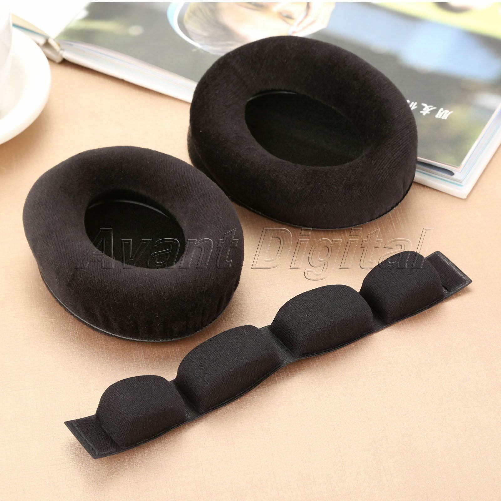 1 Pair Black Soft Foam And Velour Earpads & 1 Pc Headband & 1 Pc Inside Foam Pad
