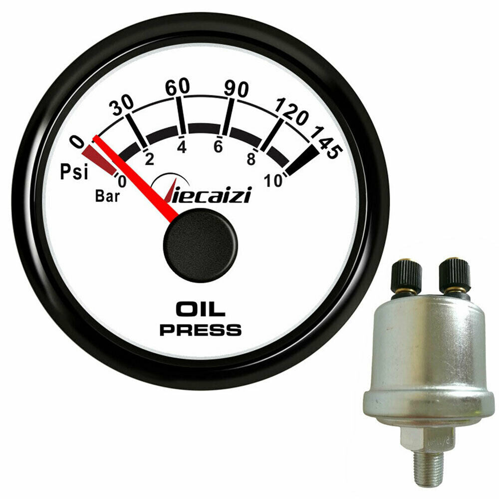2-1/16â€³ white oil pressure gauge with sender 10-184ohms 145psi car boat blue led