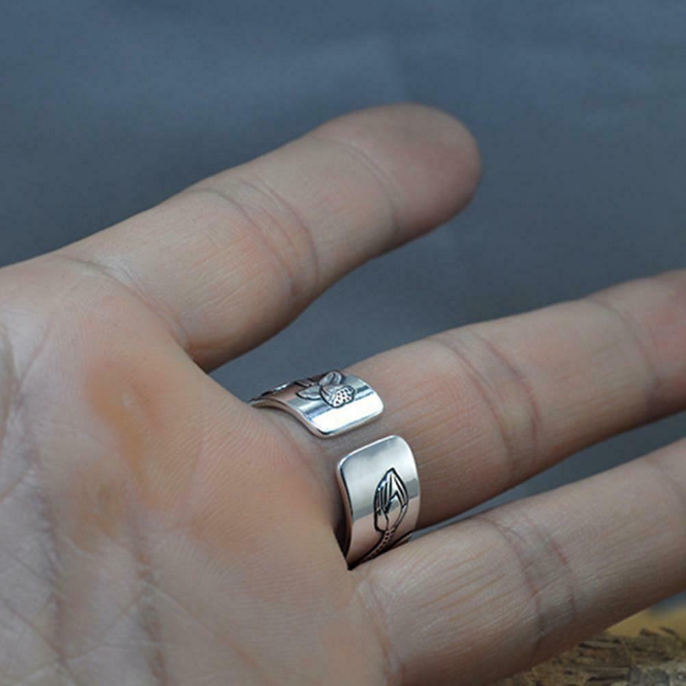 Retro Lotus Ring Prajna Paramita Lotus Flower Open Ring for Men and Women Gift