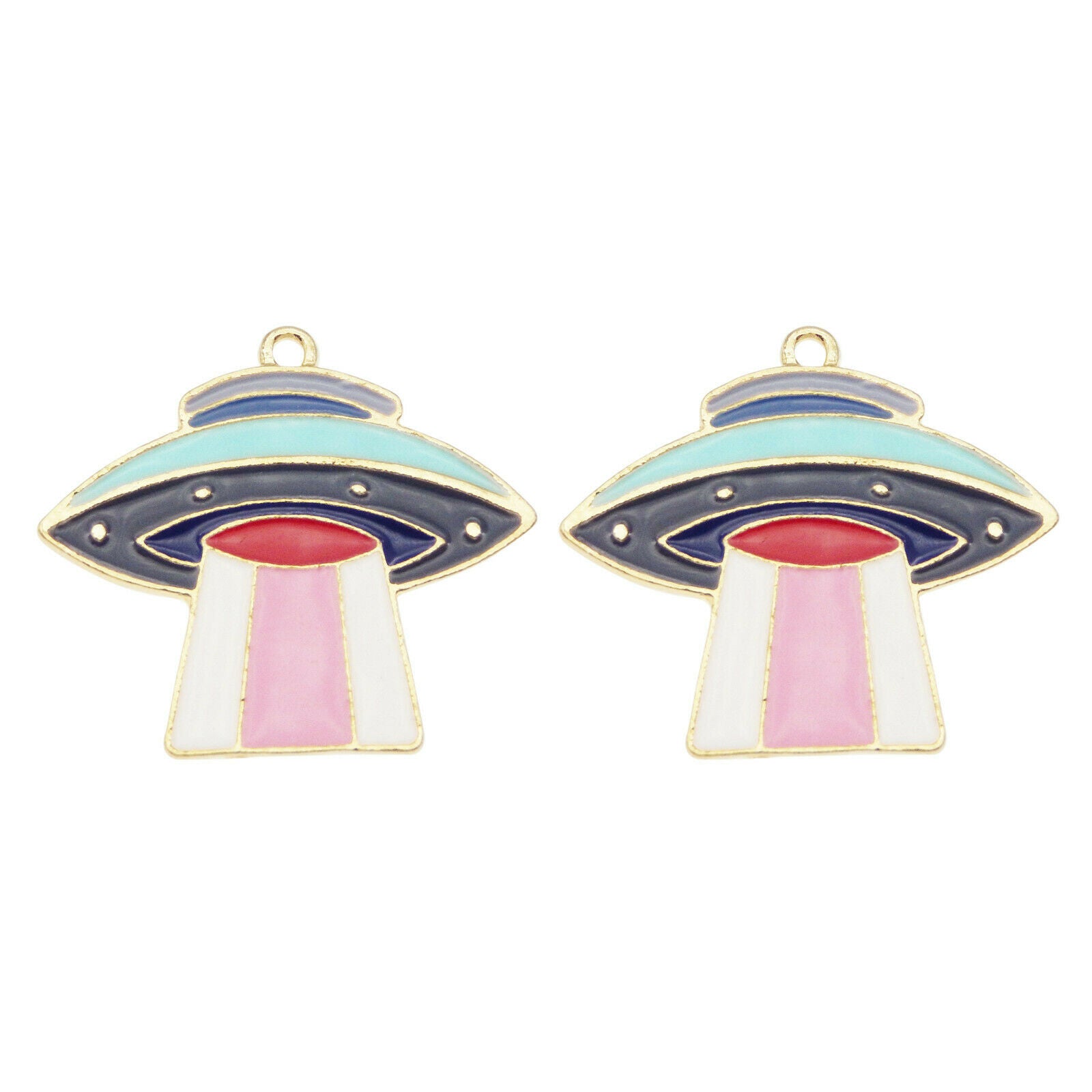 6pcs 30X26mm Colorful Enamel Alloy Space UFO Pendant Charms Jewelry DIY Crafts