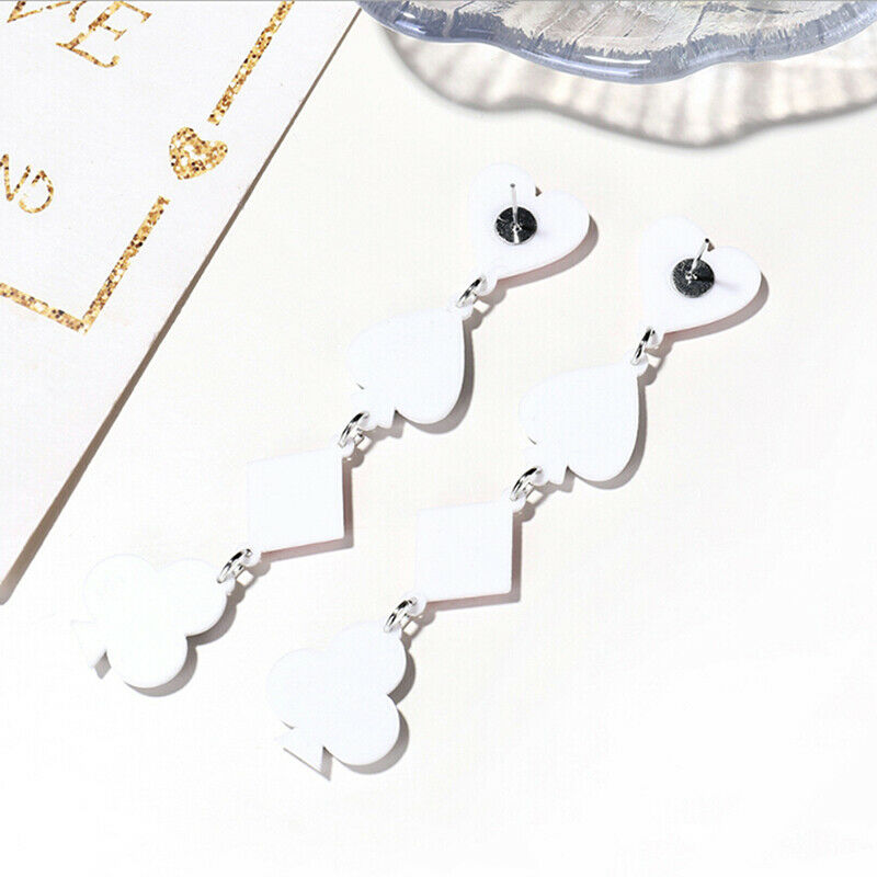Fashion Acrylic Poker Card Heart Spade Diamond Long Stud Earrings Women Jewel Qx