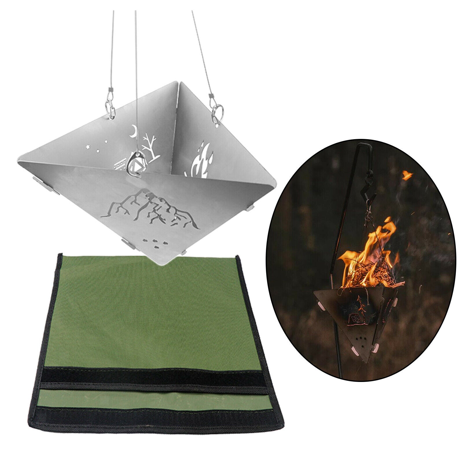 Wood Burning Folding Camping Stove Portable Campfire Hanging Pit Lightweight