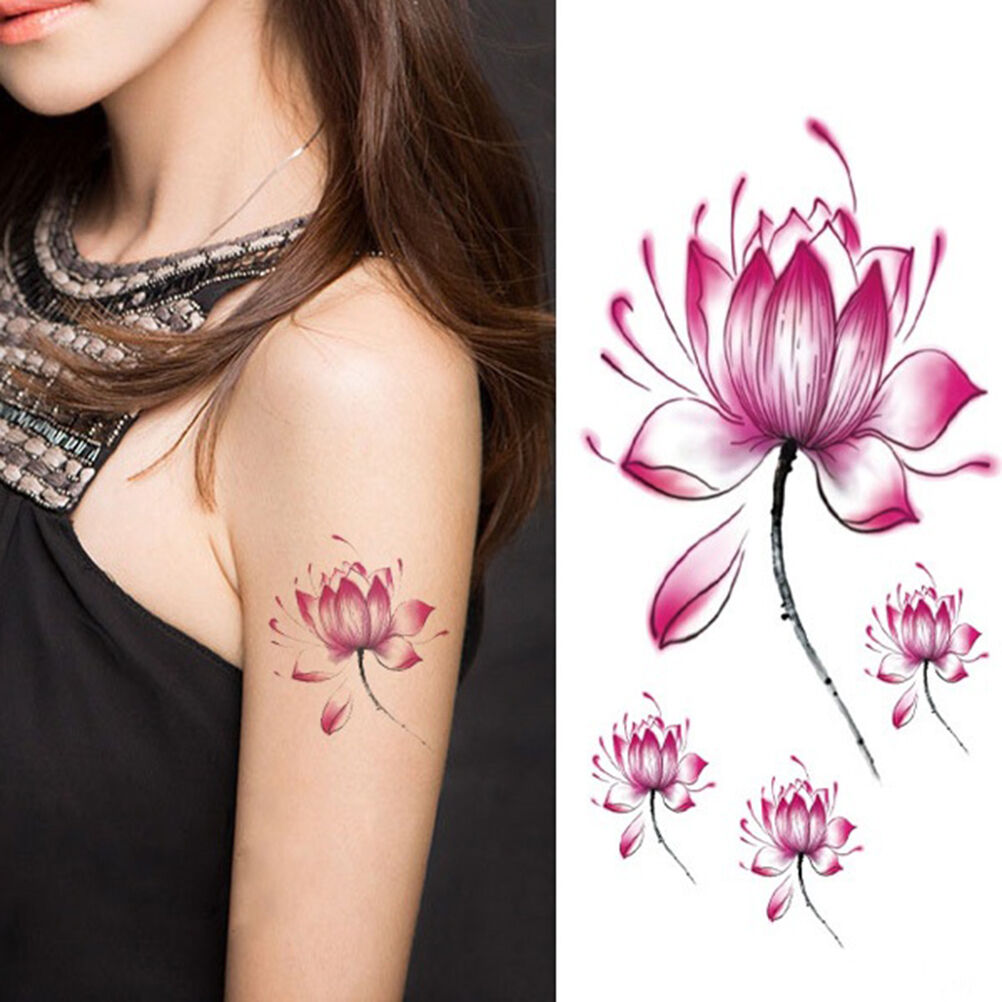 Waterproof Lotus Flower Tattoo Stickers Floral Pattern  Temporary Body Art BDAU