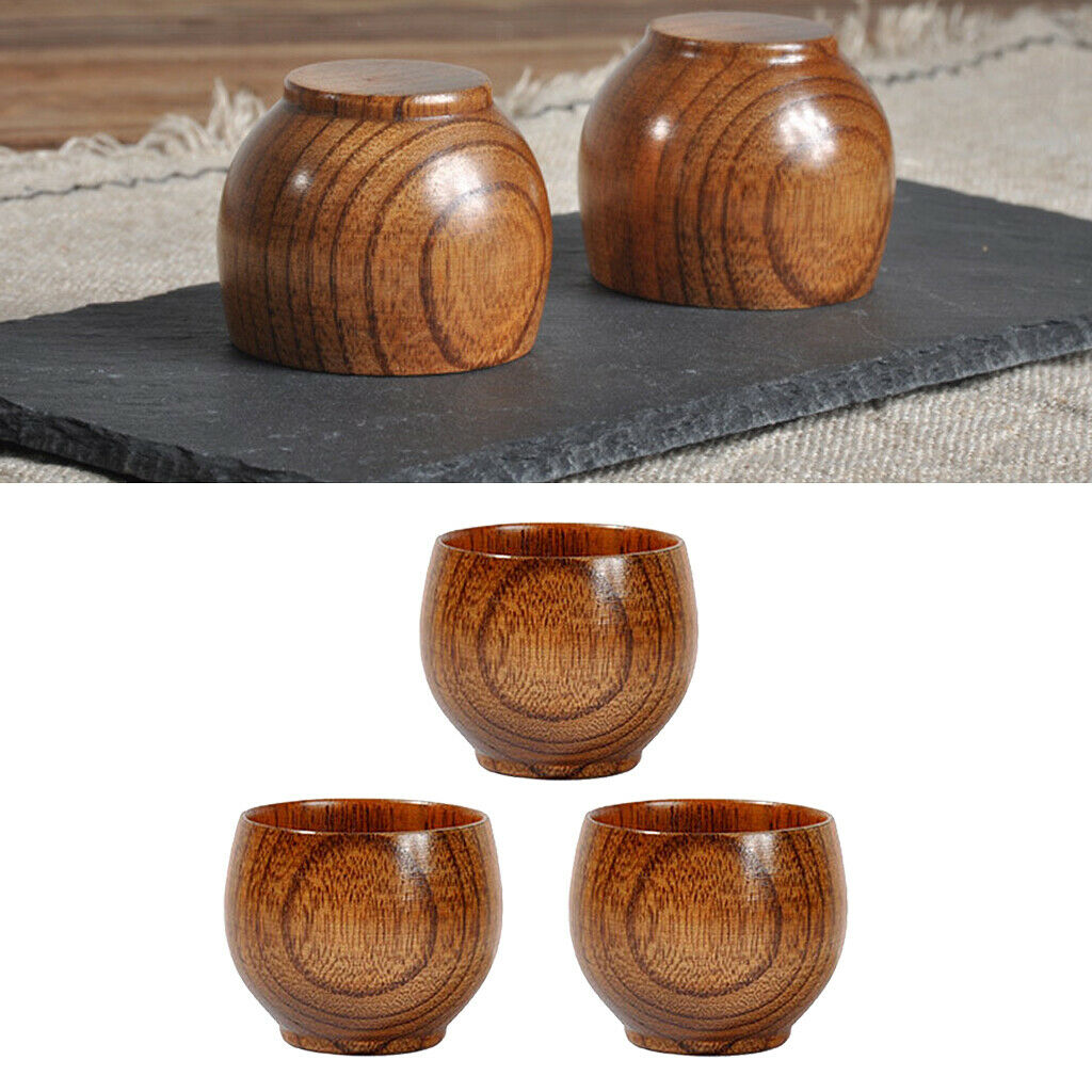 3x  Wooden Cup Handmade Natural Wood Coffee Tea Beer Juice Milk Mug 50ml