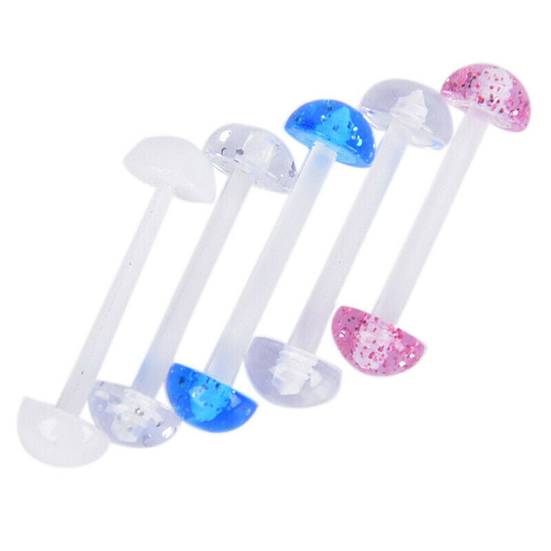 5Pcs/Set Mixed Acrylic Ball Barbell Soft Bar Tongue Ring Studs Body Pierc.l8