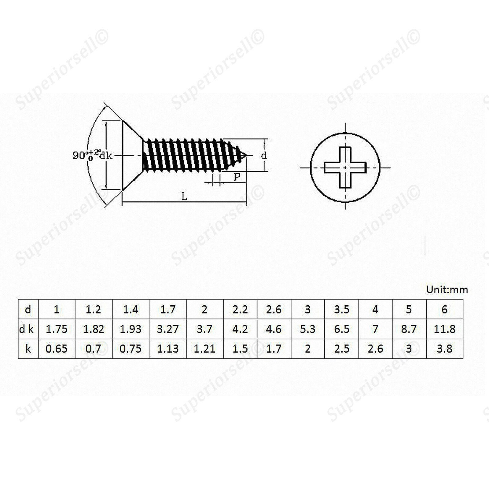 60Pcs M1/M1.2* 3-5mm Phillips Countersunk Self Tapping Screws Set-Black Zinc
