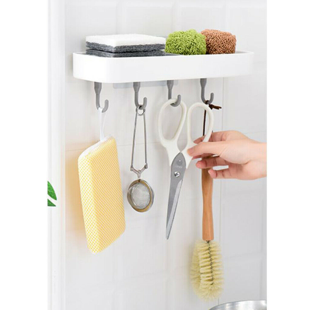 Adhesive Soap Dish Holder with 4 Pcs Hooks,11.0x3.1x1.2'' for Bathroom Kitchen
