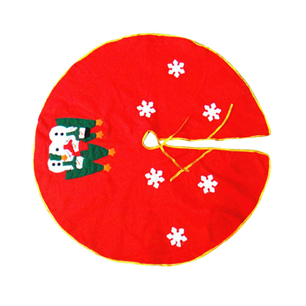 90cm Christmas Tree Skirt 3 Snowman Trees Snowflakes Pattern Applique Decor