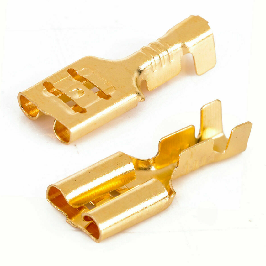 100PCS Quick Disconnect 6.3mm Brass Crimp Terminal Cable Female Spade Connector