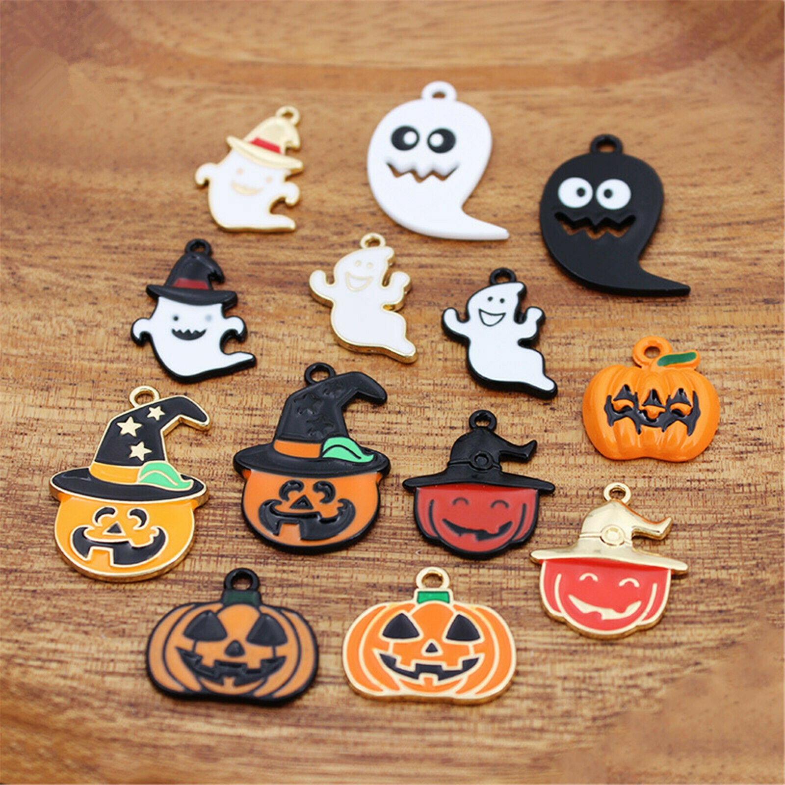 10PCS Assorted Lots Enamel Halloween Pumpkin Ghost Pendant Charms DIY Findings