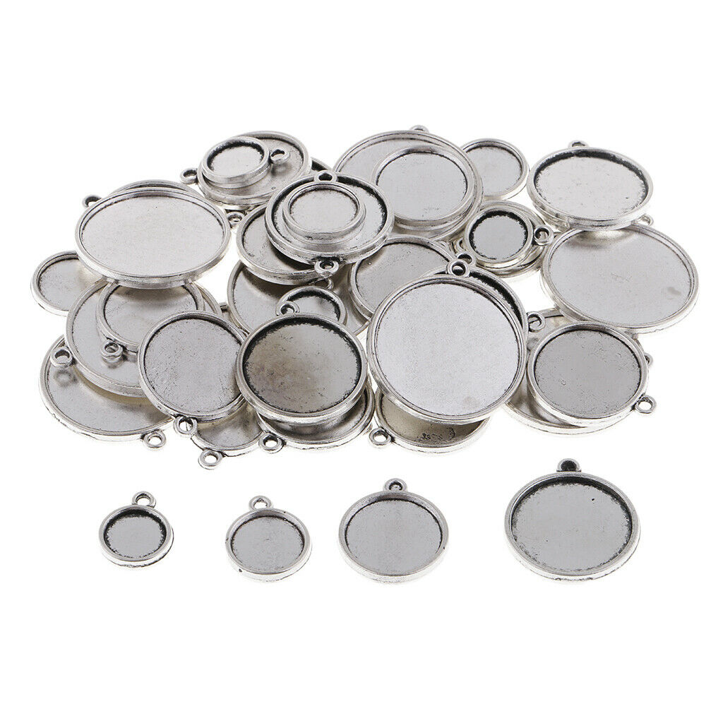 48 Pieces Alloy Cabochon Holder Round Frame with Double Sided Bezel Tray