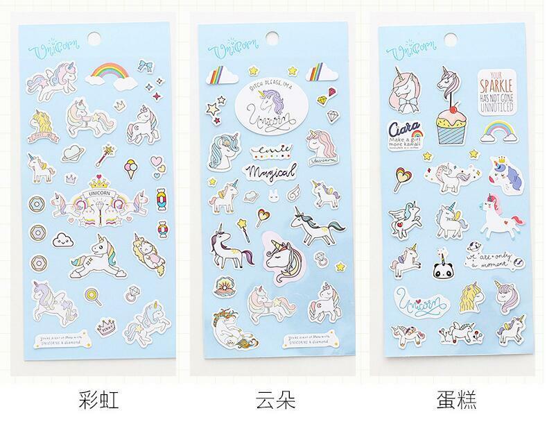 3 sheet Creative Cartoon unicorn Stickers decoration Plan diary Album Stickers