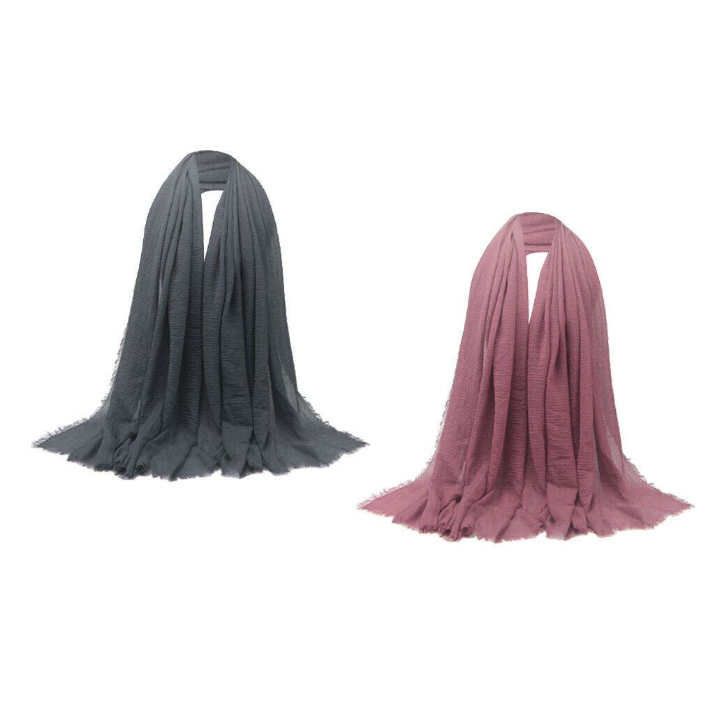 2x Women Cozy Long Scarf Solid Pleated Hijab Jewish Turban Head Scarf Wrap