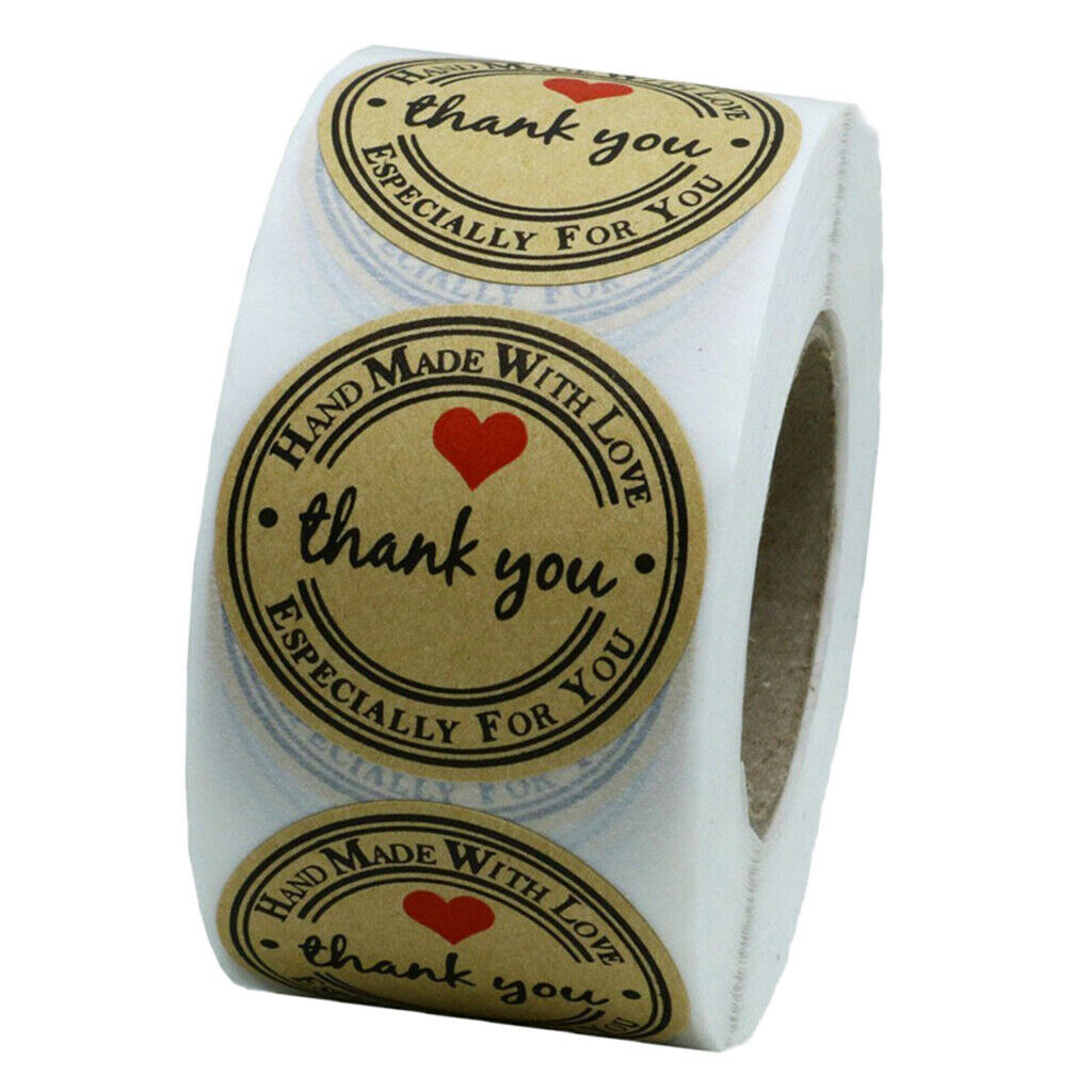 1 Roll of 500pcs Kraft Thank You Stickers Labels Permanent Adhesive Brown