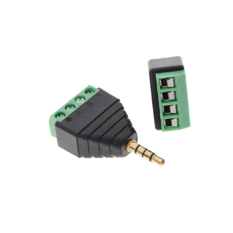 2Pcs 3.5 mm 4 pin Stereo Male to AV Screw Terminal  Plug connector Tt