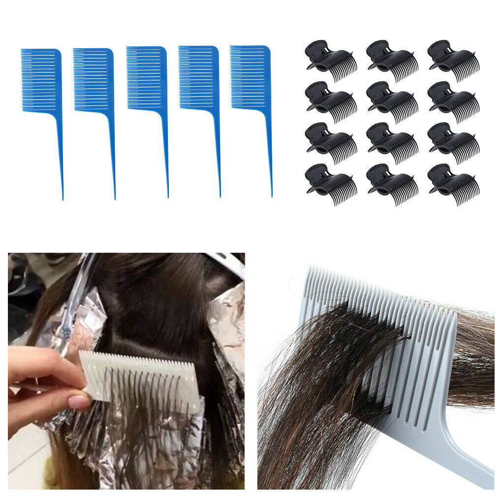 5pcs Weave Foiling Hair Comb with Hair Curler Clips Barbers Hair Coloring