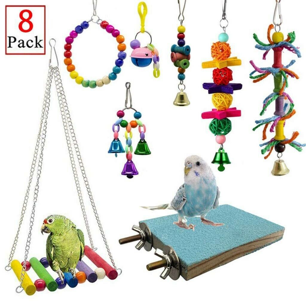 8 Pieces Perfect Hanging Chew Toys, Colorful Parrot Chewing Toys with A Bell