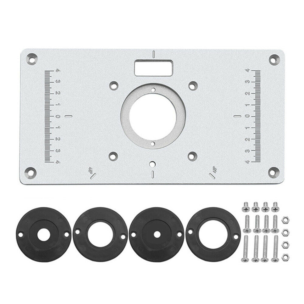 Aluminum Router Table Insert Plate Woodworking DIY Router w/Insert Rings Screws