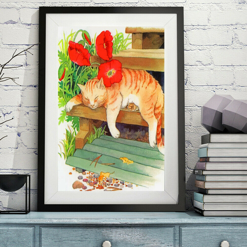 Unframed Cat on the Steps Oil Painting Picture By Numbers Canvas Paint Art @
