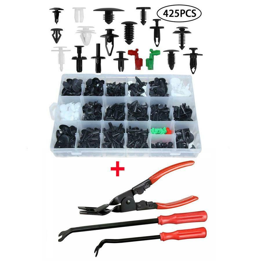 425 Pcs Car Bumper Fender Push Pin Clip Rivets Fastener w/ 3x Remover Tool Plier