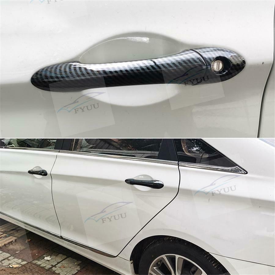 For 11-14 Hyundai Sonata Glossy Black Carbon Fiber Look Door Handle Covers Trims