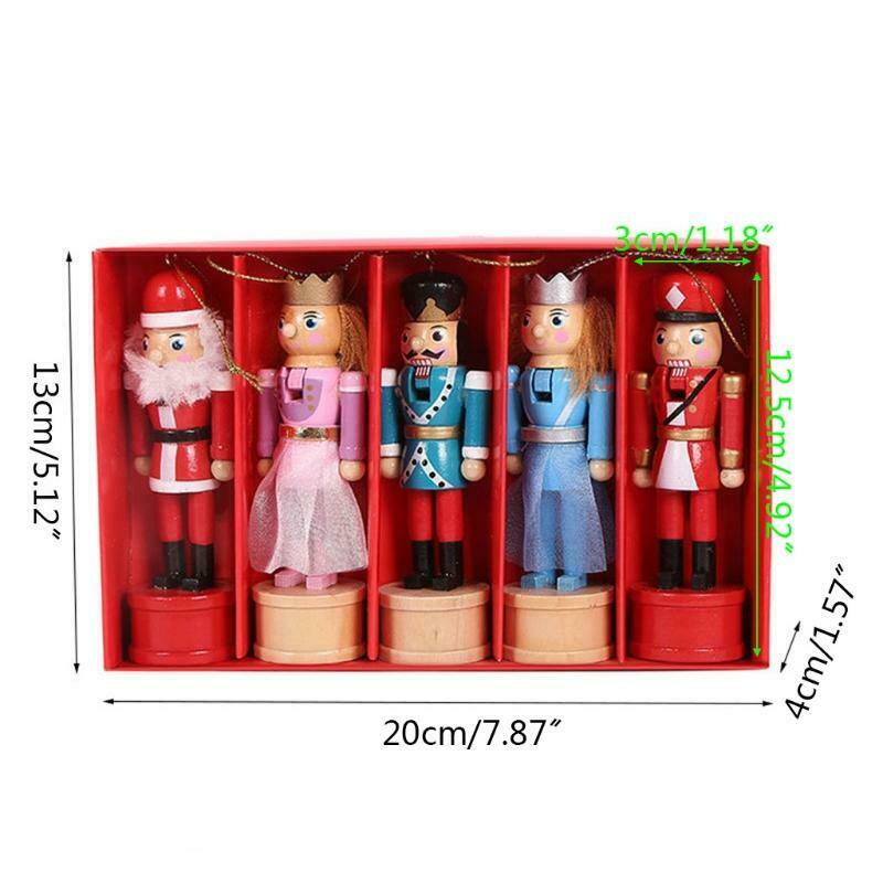 5pcs 12.5cm Nutcracker Ornament Wooden Walnuts Soldier Pendant Christmas Decor