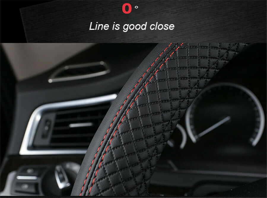 15''/38cm Car Steering Wheel Cover PU-Leather Breathable Anti-slip Black& red
