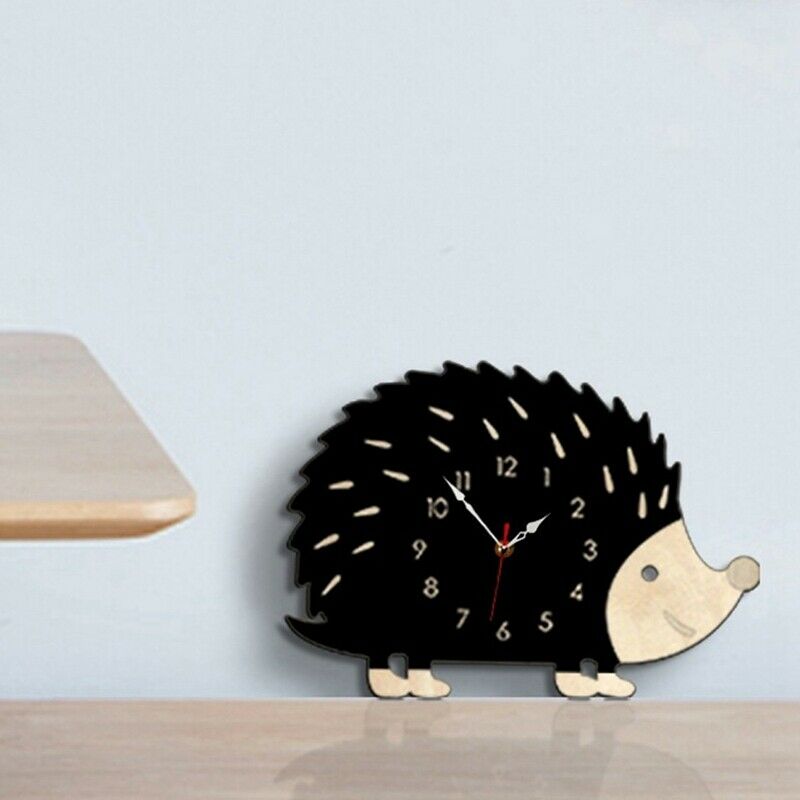 Hedgehog Wall Clock Wooden Animal Clocks Living Room Bedroom Office Decor WatcA3