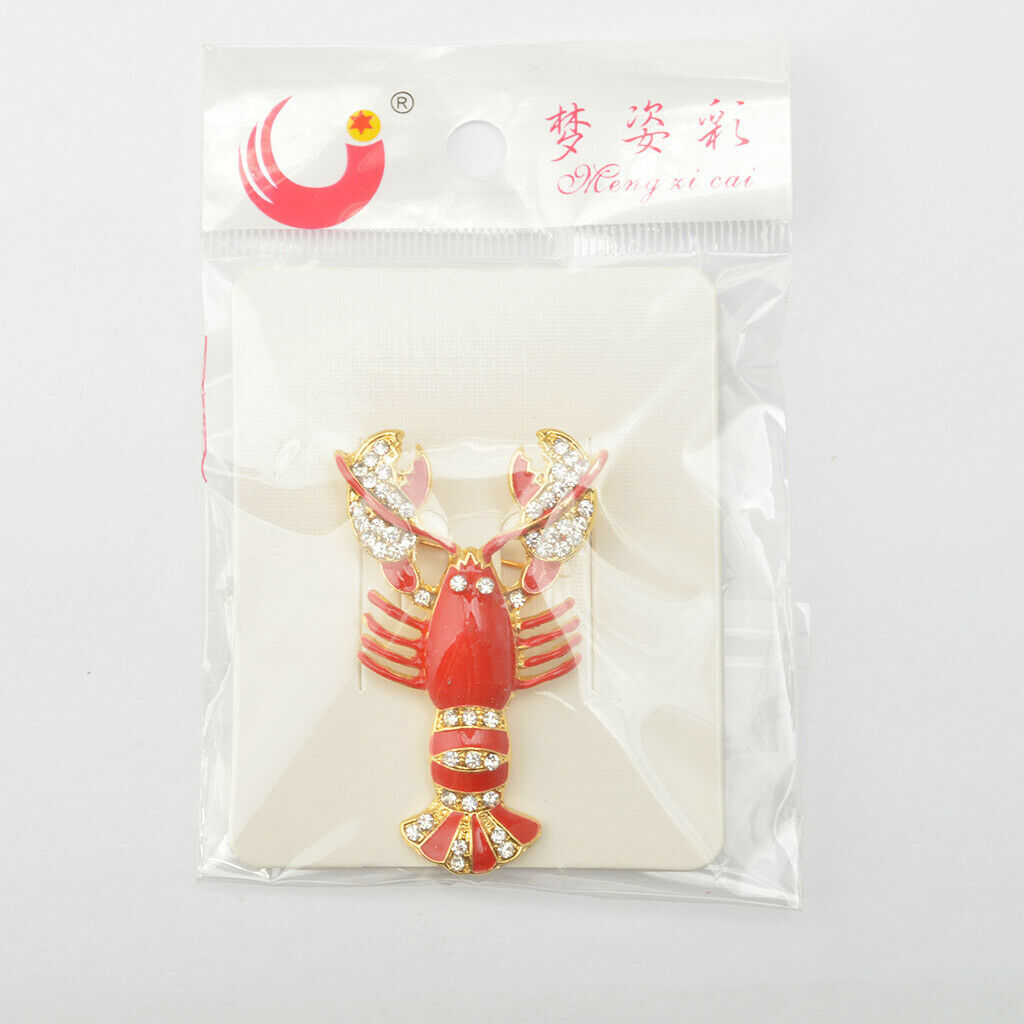 1 Pic Brooch Red Zinc Alloy Golden Crayfish Bridal Design Pin Style Jewelry