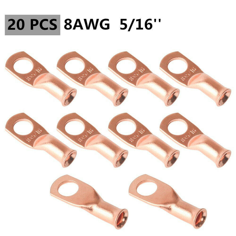 20PCS 8AWG-5/16" Bare Copper Lug Battery Welding Connectors Ring Terminal