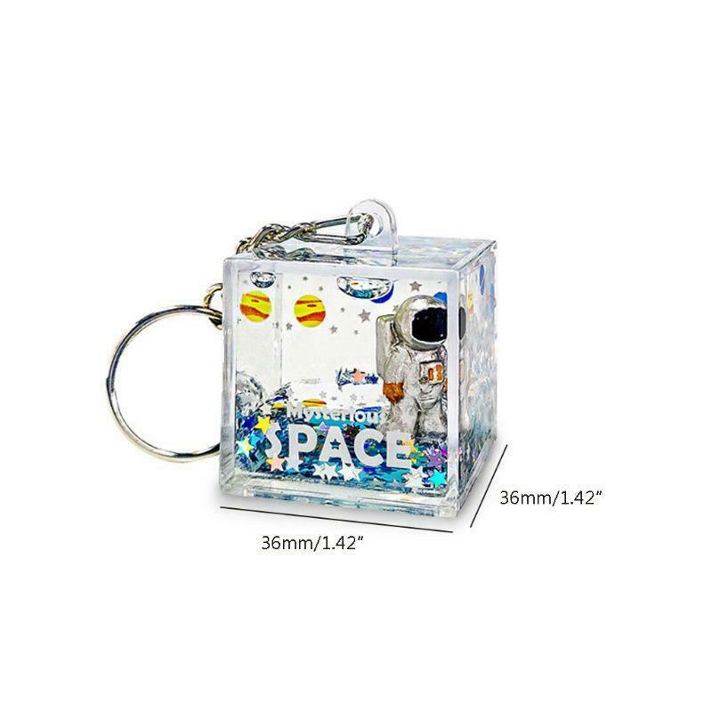 Mysterious Space Quicksand Square Keychain Astronaut Bag Charm Keyring  Jewelry