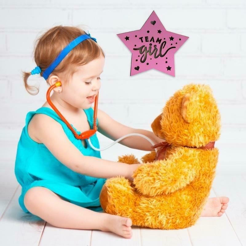 Team Girl Sign Wooden LED Light Star Shape Ornament for Baby Shower Decoration