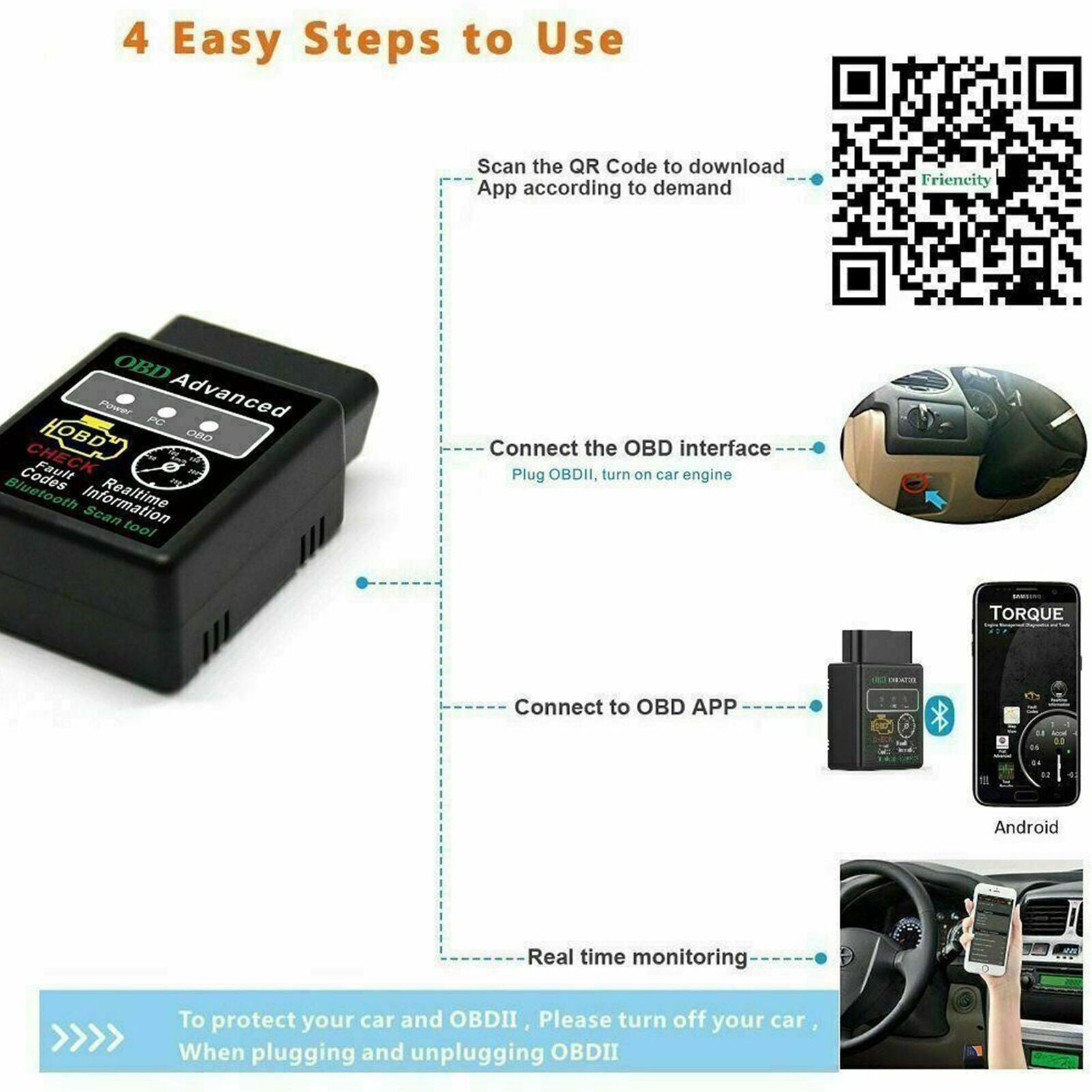 OBD2 Car Bluetooth Code Scanner Reader ELM 327 Automotive Diagnostic Tool OBDII