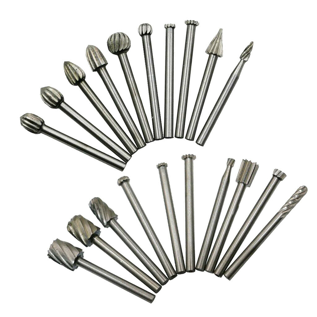 20PCS HSS Head Burrs Rotary Drill Die Grinder Carving Multi Tool Bit Set