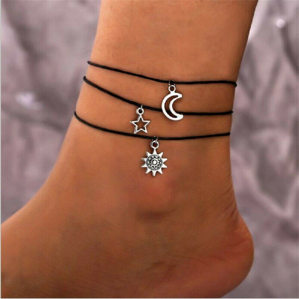 3PCS Boho Sun Star Moon Ankle Anklet Bracelet Chain Foot Jewelry Beach Gift New
