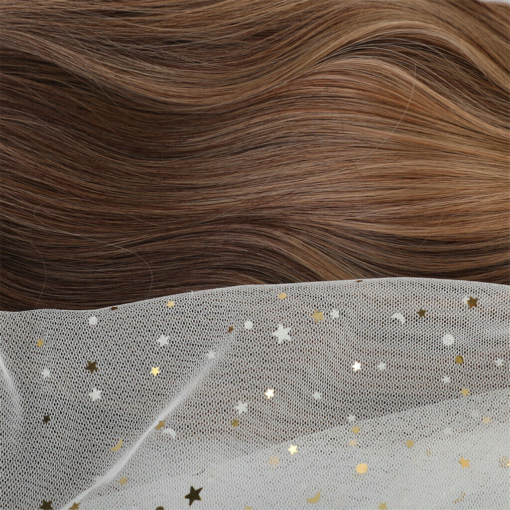 24 inch Women Ombre Brown Synthetic Long Wavy Straight Hair Wigs with Bangs