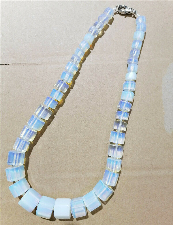 1 Strand Women Men White Opal Hexagon Prism Beads Handmade Necklace 42cm HH8751